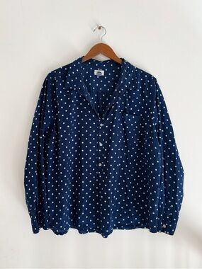 Old Navy Navy Polka Dot Button Down Cotton Blouse Relaxed Fit - Size XXL